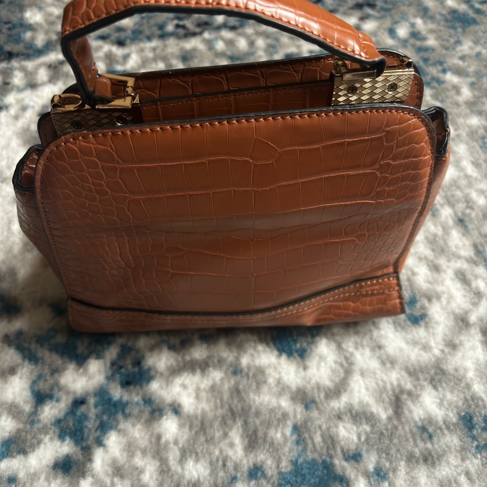 Chic Tan Crocodile-Embossed Mini Bag